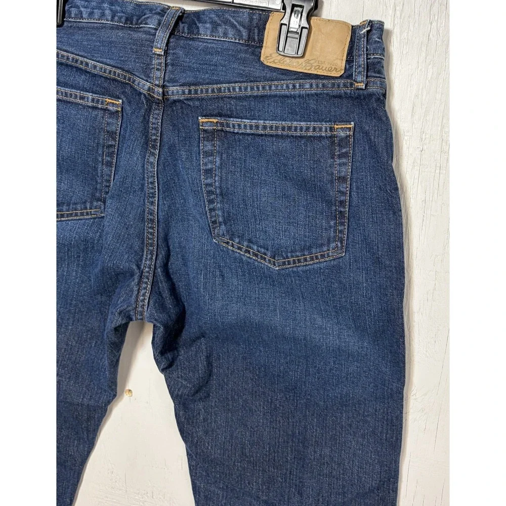 Mens Eddie Bauer Flannel Lined Jeans Size 35x32 Straight Blue Winter Warm Cotton